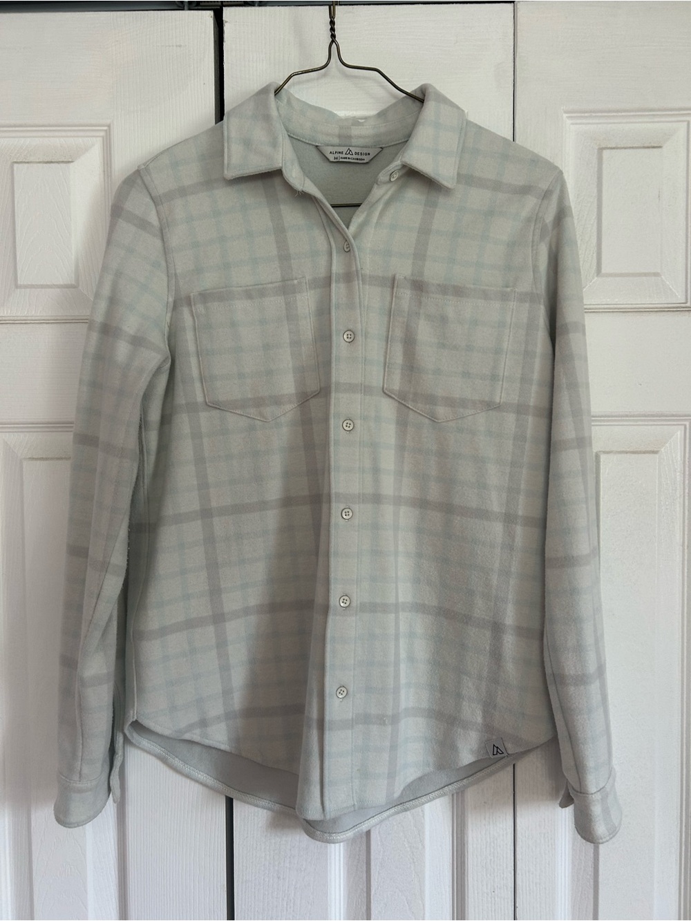 Alpine Design Light Gray and Pale Blue Plaid Button-Down Flannel
